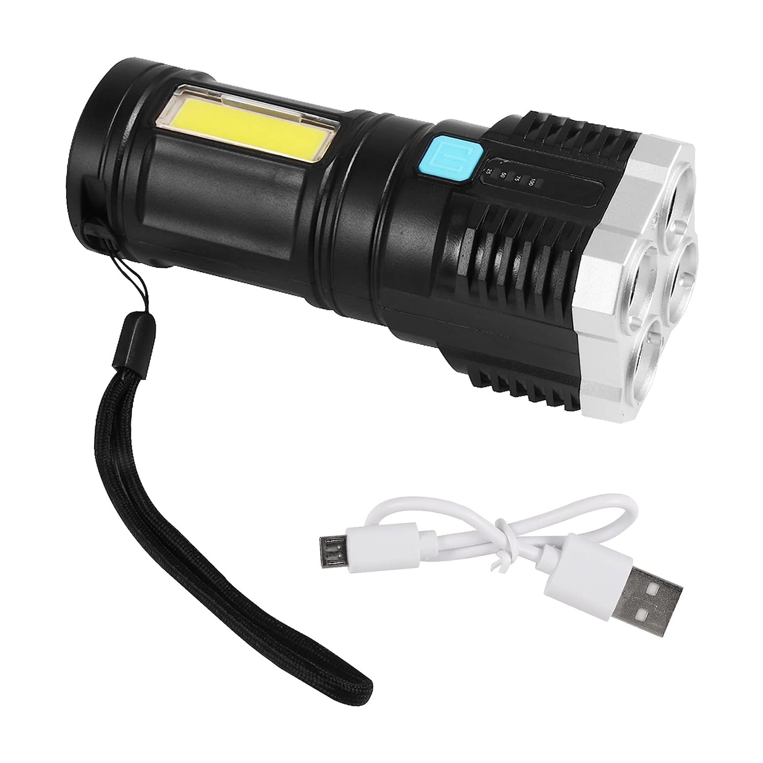 9370 Multifunctional Strong 4 LED Torch Light, Portable Rechargeable Flashlight Long Distance Beam Range 800 Lumens COB Light 4 Mode Emergency for Hiking, Walking, Camping (4 LED Torch) 9370 Multifunctional Strong 4 LED Torch Light, Portable Rechargeable Flashlight Long Distance Beam Range 800 Lumens COB Light 4 Mode Emergency for Hiking, Walking, Camping (4 LED Torch)